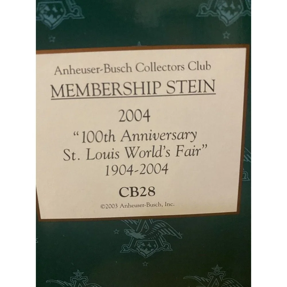 CB28 Anheuser Busch Stein 100th Anniversary St.‎ Louis World’s Fair w/COA 2004